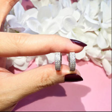 2Ct Lab Created Round Diamond Women's Huggie Hoop Earrings 14K White Gold Finish