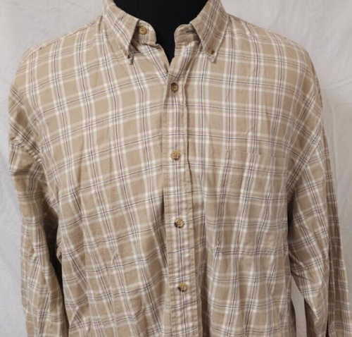 Eddie Bauer Mens XL Beige Stripe Long Sleeve Button Down Flannel Shirt - Picture 3 of 10