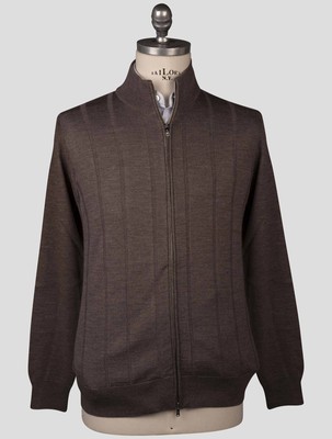 Fioroni Brown Virgin Wool Silk Sweater Full Zip FI86 Man