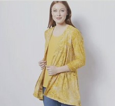 Susan Graver Reg Burnout Knit Cardigan  Liquid Sweater Honey/Taupe XS New