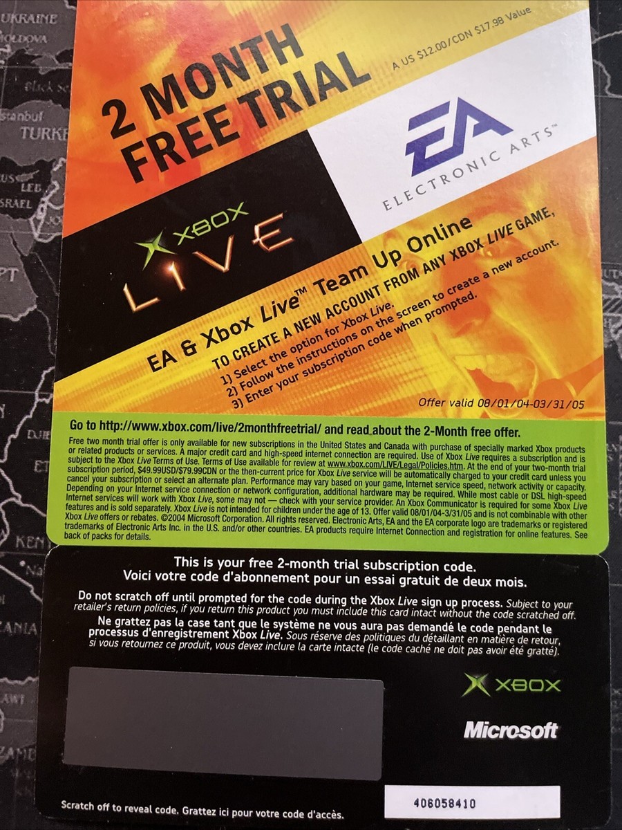 Original XBOX Live New 2 Month Free Trial Unused Collectors Card 