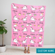 Custom Unicorn Fleece Blanket, Personalized Any Name Sofa Bed Soft Plush Blanket