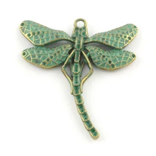 Large Dragonfly Pendant Antiqued Bronze Patina Verdigris Weathered Charm 55mm