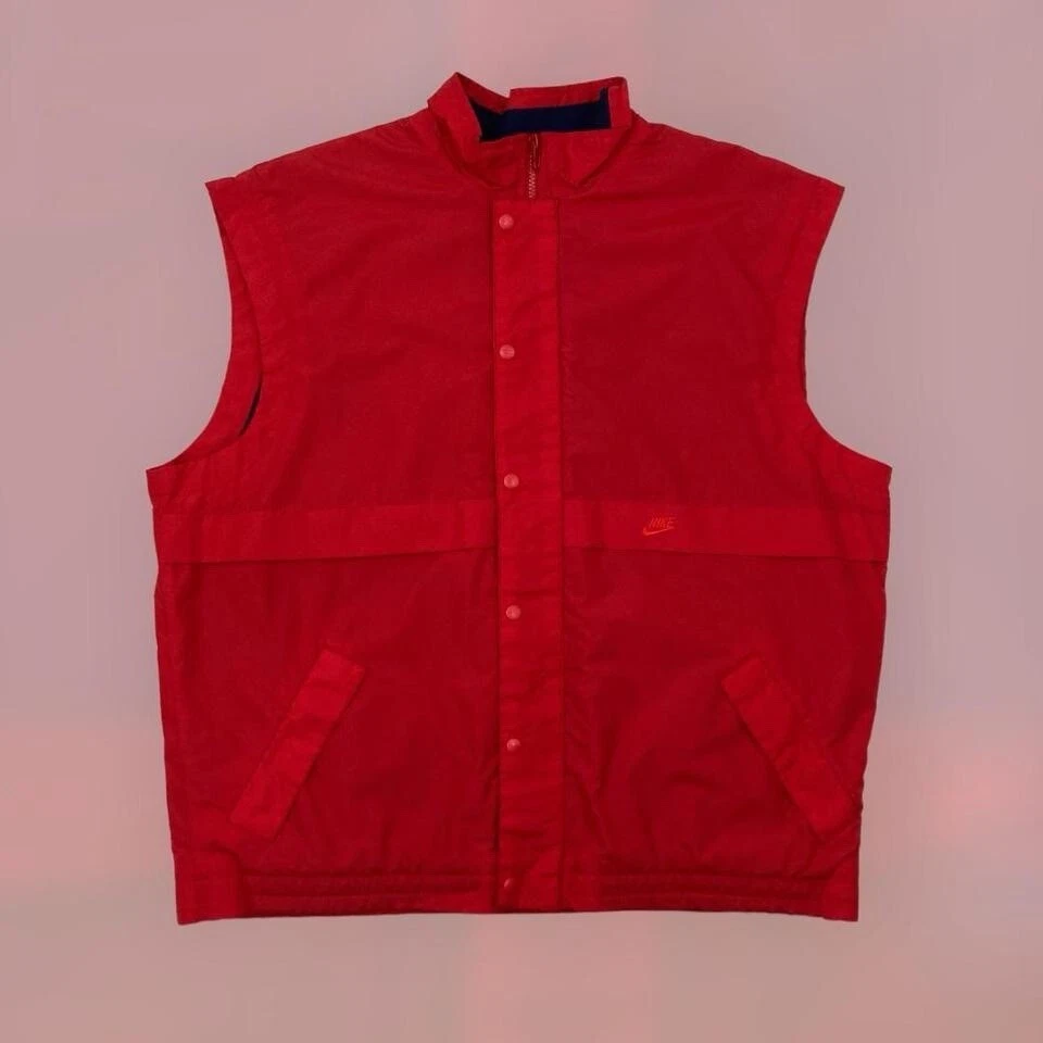 VTG 80s 90s Nike Sailing Fleece Lined Button Up Nylon Vest Men's XL Red Rare