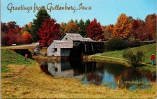 Greetings From Guttenberg Iowa Old Mill Farm Scene Chrome Postcard 7M