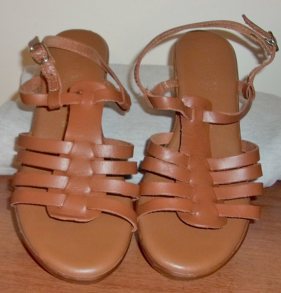 Italian Women's Brown Leather Wedge Sandal with Buckle Straps - Size 9M