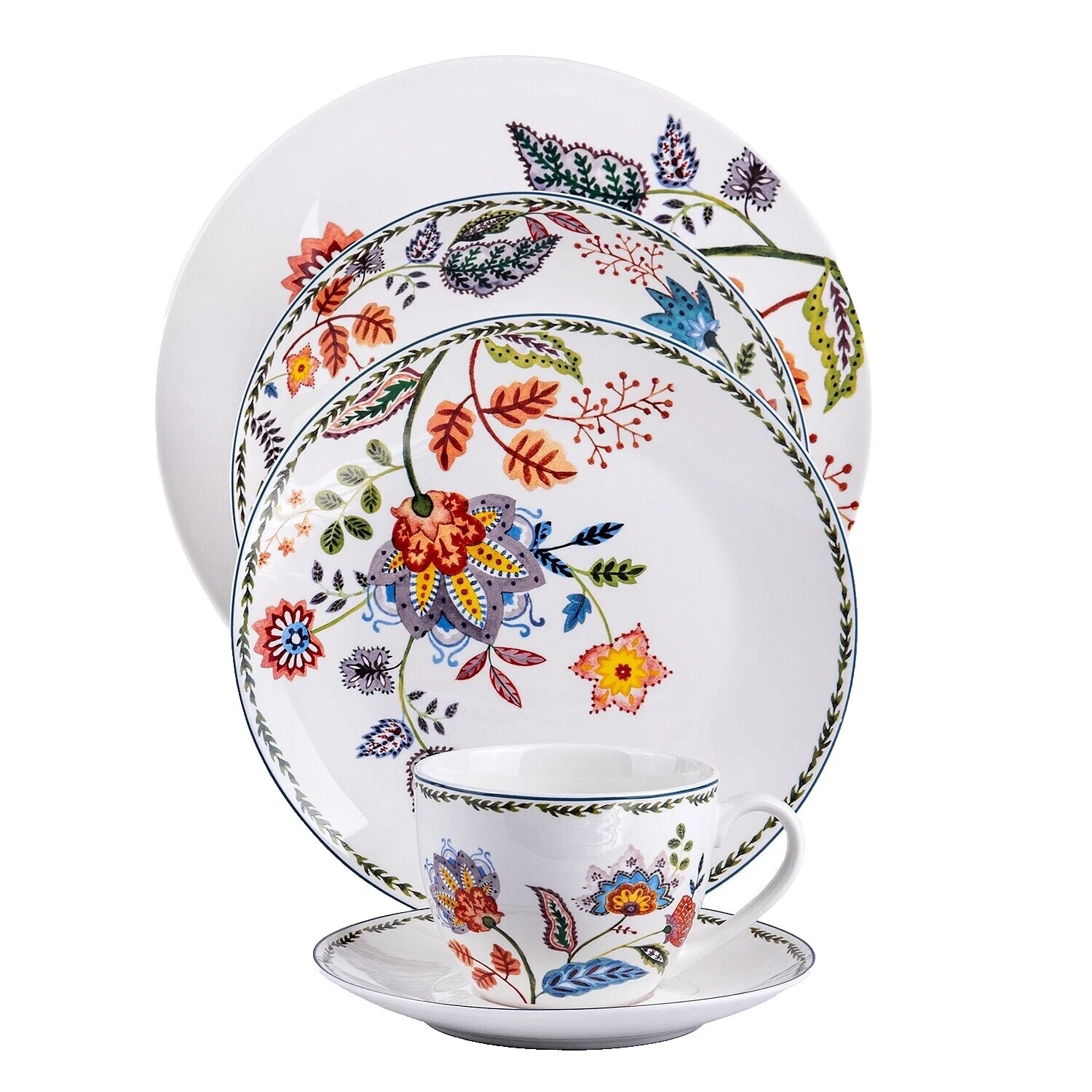 Bone China multicolorida floral Xícaras e Pires