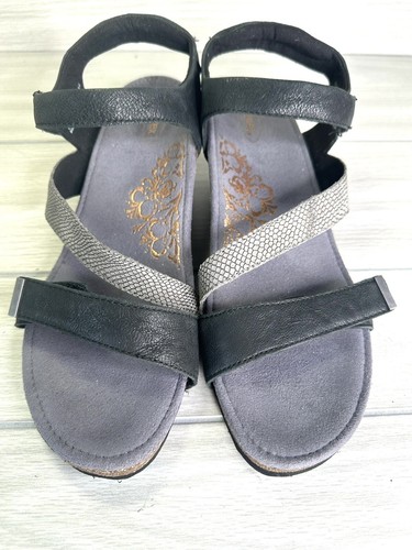 Aetrex Brynn Quarter Strap Keilabsatz Damensandalen Größe 10,5 schwarze Lederschuhe - Bild 6 von 15
