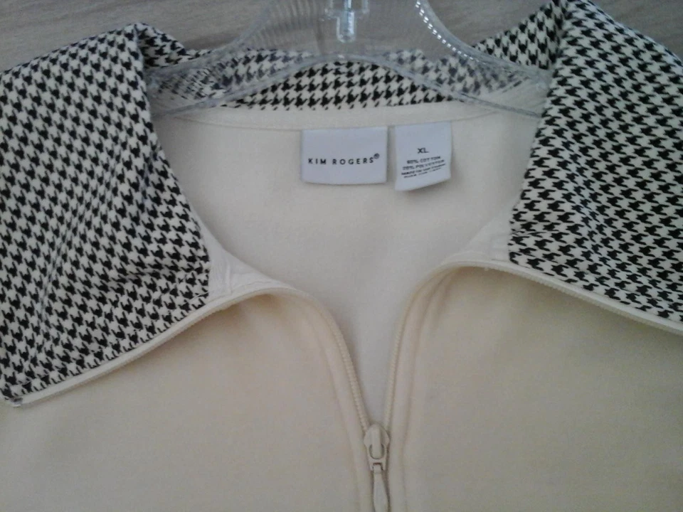 Chaqueta de calentamiento Kim Rogers marfil manga larga cremallera frontal terciopelo talla XL Foto 2 de 3