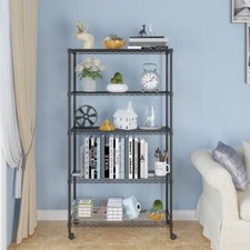 H 65" Rolling 5 Tier Storage Shelf Wire Metal Shelving Rack Home-saving Space