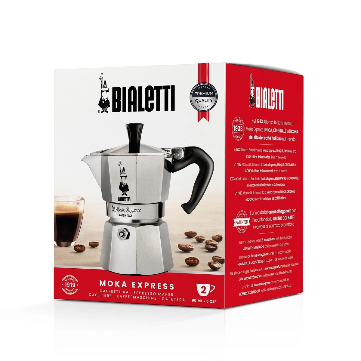 Bialetti Moka Express Italian Coffee Pot 2, 3 or 6 cups