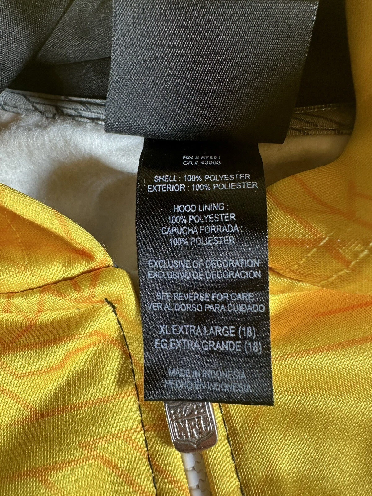 VETEMENTS Felpa con cappuccio NFL Team Apparel Pittsburgh Steelers gioventù taglia XL (18) tasche con cerniera intera