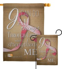 I Can Do All Things Through Christ Pink Ribbon Garden Flag Awareness Yard Banner