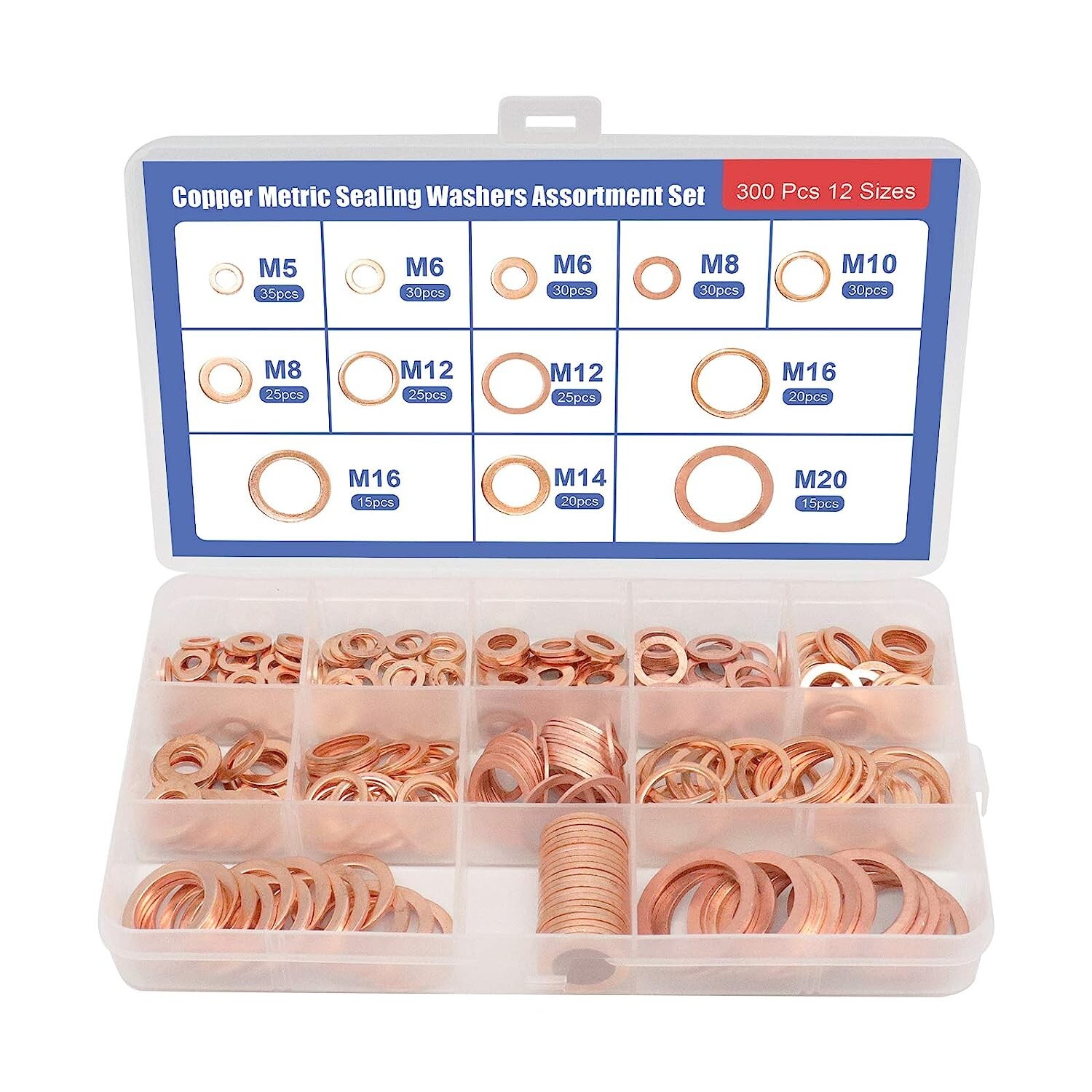300 Pezzi Rondella in Rame Kit Assortimento Guarnizione Paraolio in Rame