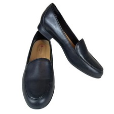 Clarks Unstructured Women's 7 M Slip On Loafer Black Leather Flat Comfort 15764