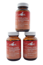 3-PK / MOM's Organic CHELATED MAGNESIUM 250mg Heart, Bone, & Cellular - 90 Tabs