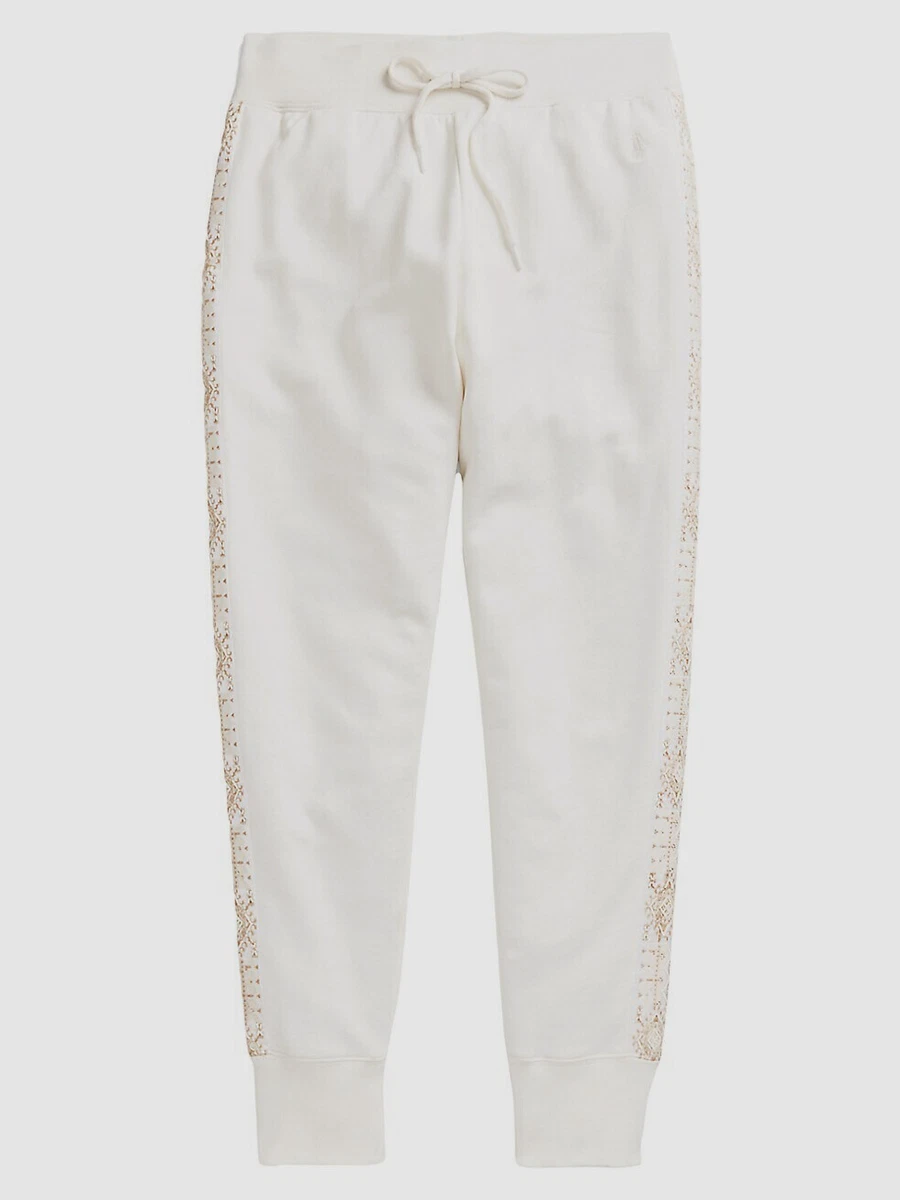 $168 Polo Ralph Lauren Women's Ivory Drawstring Fleece Joggers Pants Size L