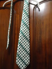 Vintage Givenchy Gentleman PARIS Silver  Green Polka Dot Wide Tie