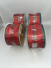 NEW Celebrate It Wired Edge Ribbon Lot 2.5" X 25 Feet Set Of 4 Red Holiday Plaid