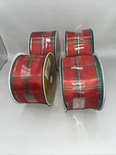 NEW Celebrate It Wired Edge Ribbon Lot 2.5" X 25 Feet Set Of 4 Red Holiday Plaid