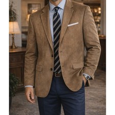 Vintage Chaps Mens Size 42R Tan Camel Faux Suede Blazer Ralph Lauren Two Button