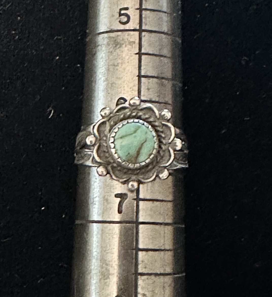 Vintage Fred Harvey Era Bell Trading Post Ring Sterling Silver Turquoise Sz 6.5