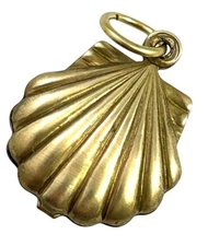 Vintage Seashell Charm Scallop Shell Brass Metal Pendant Vintage Jewelry For Her
