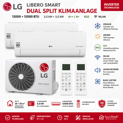 LG 2x12000 BTU Libero Smart Dual Split-Klimaanlage WLAN Inverter R32 A++ Heizen