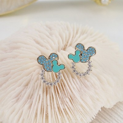 Mickey Mouse Ohrstecker Ohrringe Zirkonia Türkis Damen   Kinder Modeschmuck