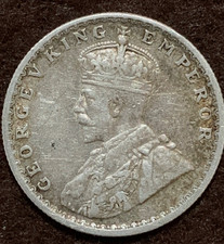 India George V 1/2 Rupee 1918 B (Mumbai = Bombay) 0.917 Silver 0.1719 Ounce ASW