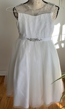 Pink Princess girl dress: Flower Girl, Comm. White, Illusion Neckline W/Rhinesto
