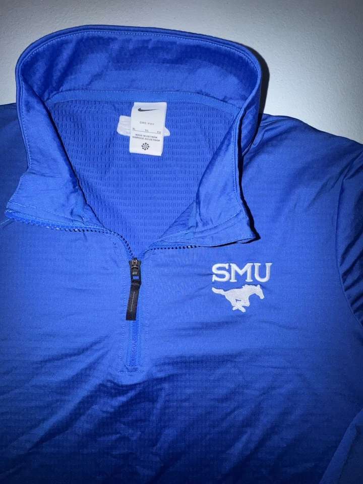 SMU Nike Dri Fit пуловер мужской XL четверть молнии синий белый длинным рукавом NCAA - Изображение 2 из 4