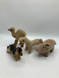 Four Midcentury Onward Mohair and Plush Steiff Animals One With ID