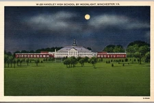 Winchester, Virginia - Handley High School By Moonlight Linen Postcard