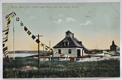 North Lighthouse & Life Saving Station Block Island RI Unused Postcard 5.5x3.5''