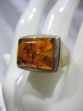 VINTAGE STERLING SILVER BALTIC HONEY AMBER MODERNIST RING SIZE 8