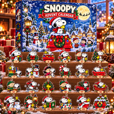 Peanuts Snoopy Christmas Advent Calendar 24 Ornaments Moonlit Village LT317