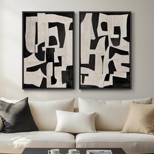 Large Framed Black and White Abstract Wall Art for Living Room, 2 Piece Moder...