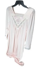 VTG Baby Pink Nightgown Nightdress Size S/M Lace Trim Long Sleeve Victorian READ