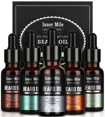 5 Pack Beard Oil Kit: Sandalwood Orange Cedarwood Sage Unscented for Beard Ca...