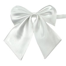 AKOAK Adjustable Pre-tied Bow Tie Solid Color Bowties for Women ties,White