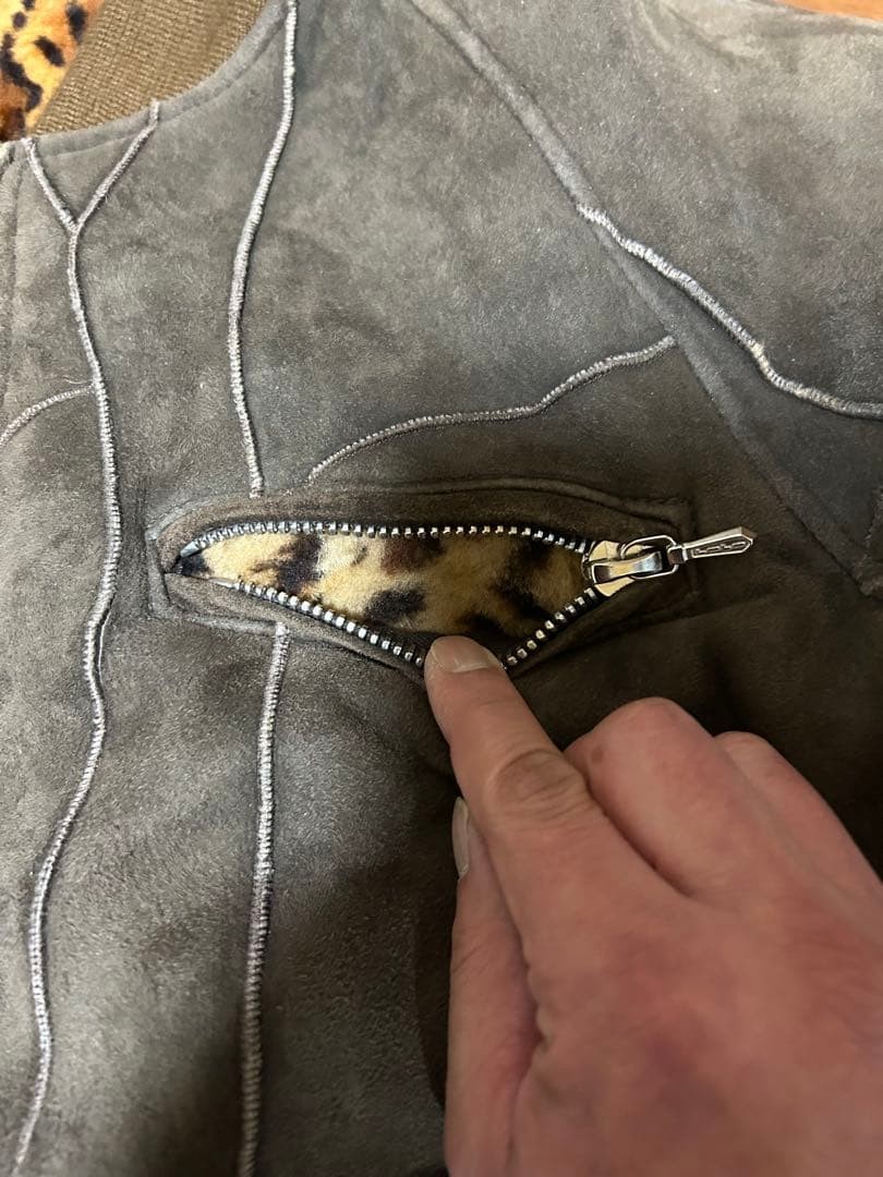 NEEDLES Brown Patchwork Shearling Bomber Jacket M… - image 6