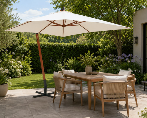 3 x 3 m Garden Parasol Wooden Pole Folding Umbrella Cantilever Sun Shade Canopy
