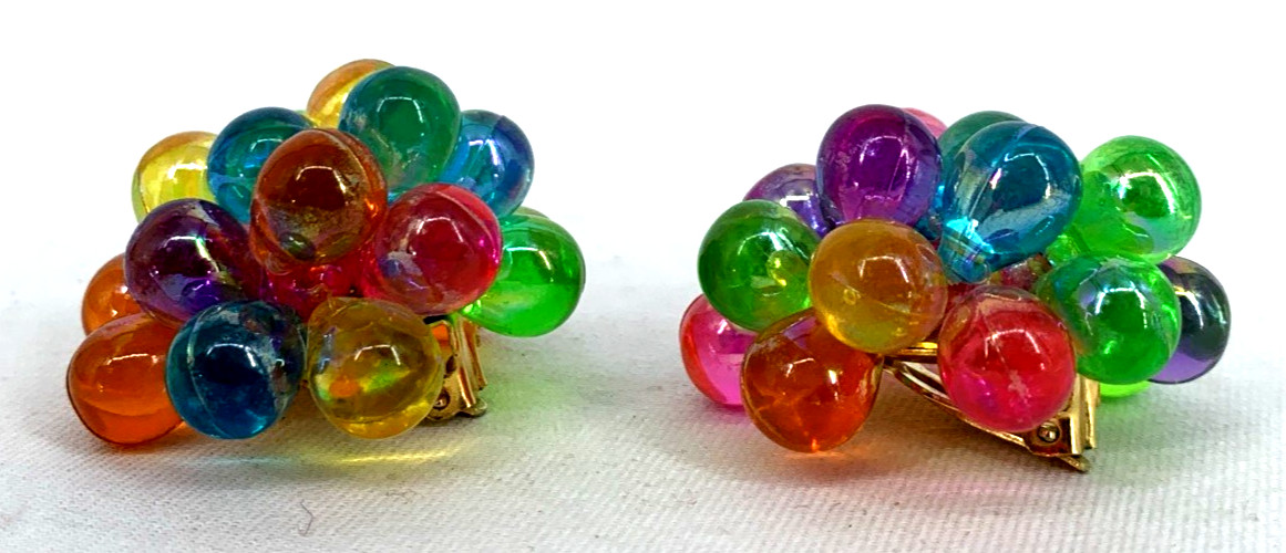 Lucite Earrings Multi Colored Bubbles Cluster Cli… - image 5