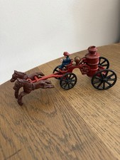 Vintage Cast Iron Horse Drawn Fire Engine Pumper Wagon Fireman Carriage Toy