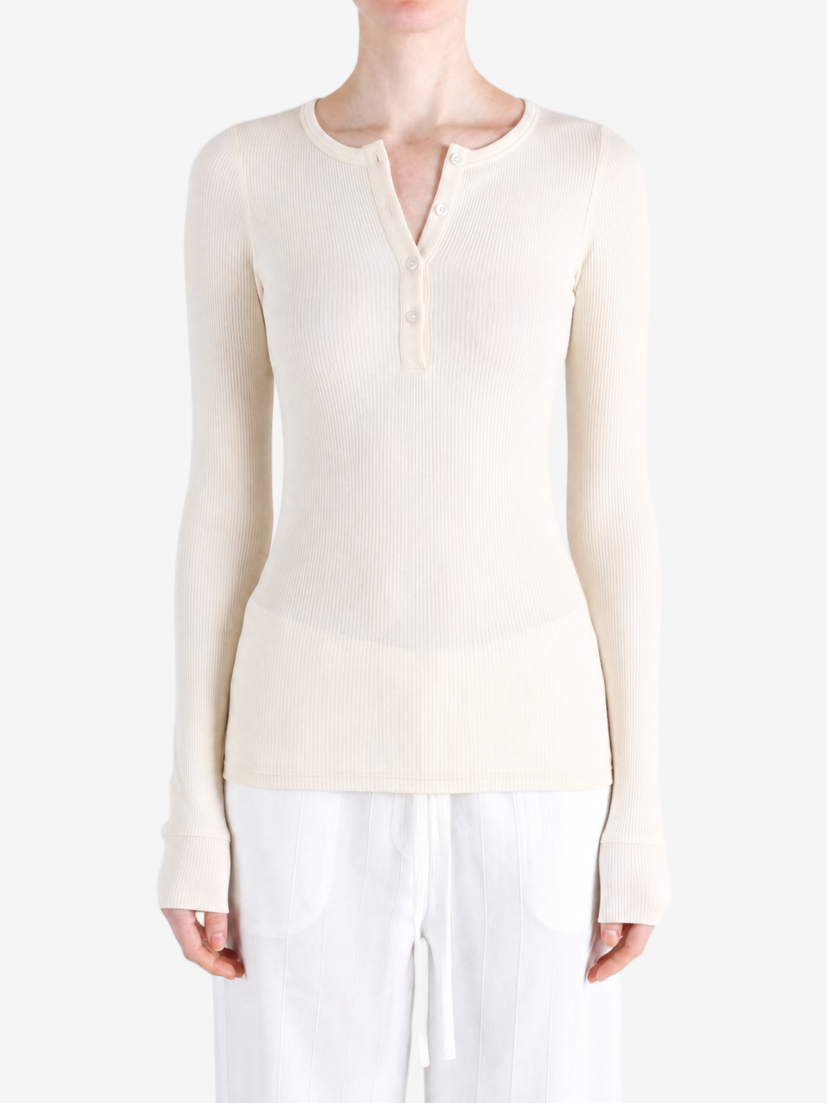 AURALEE - Women Organic Soft Rib Henley Neck Top