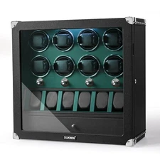 Leather Automatic 8 Watch Winder Box with 6 Watches Display Storage Box LED New