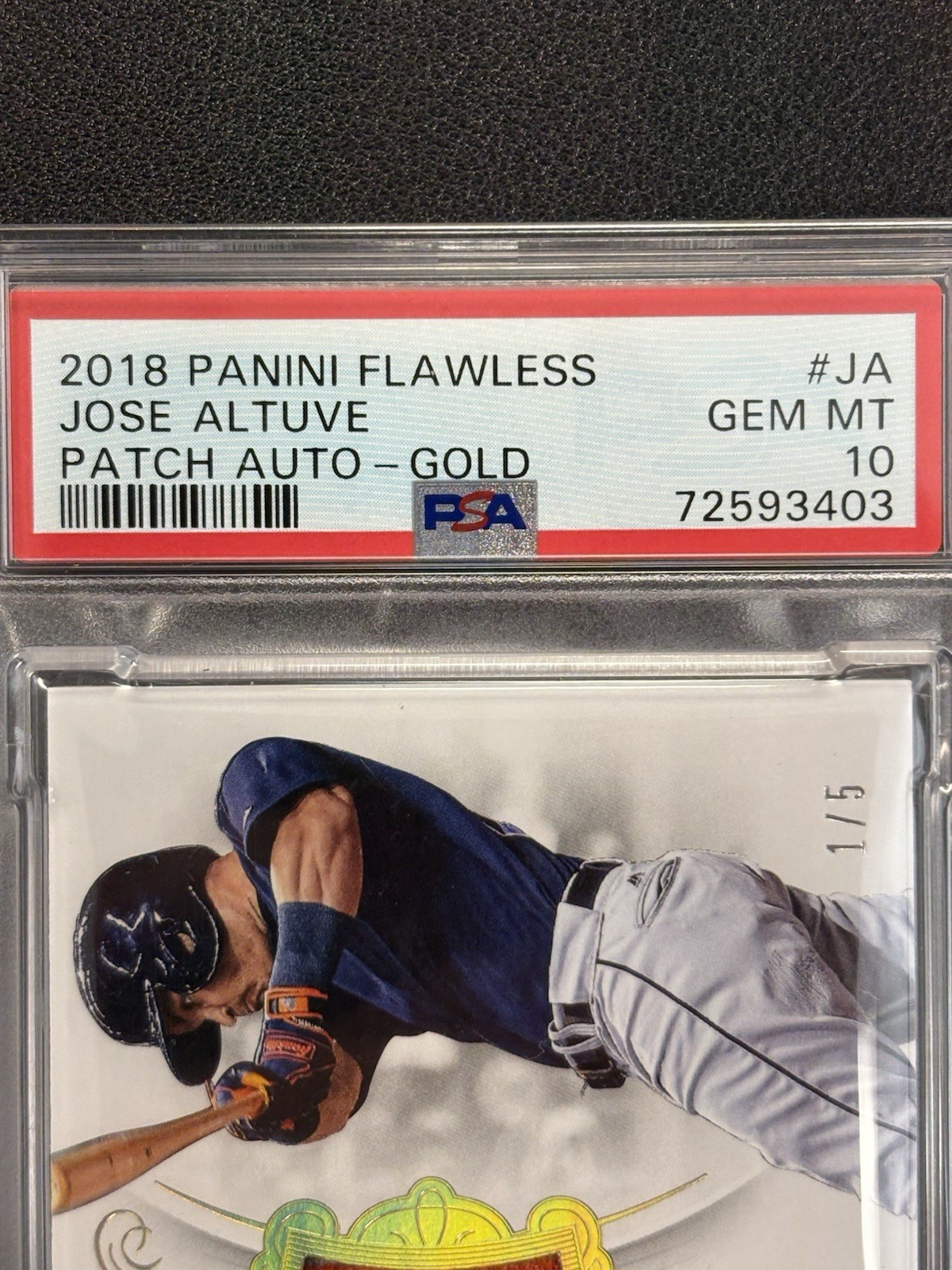 2018 Panini Flawless Jose Altuve Gold Patch Auto /5 PSA 10 ! SSP Astros! view 3
