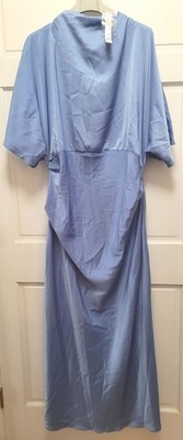 Asos Design Curve Satin High Neck Blouson Maxi Dress Flutter Sleeves - Blue - 20 | eBay Asos Design Curve Satin High Neck Blouson Maxi Dress Flutter Sleeves - Blue - 20 | eBay