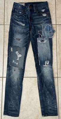 Polo Ralph Lauren 26 Tompkins Skinny Patchwork Punk Rock Distressed Jeans